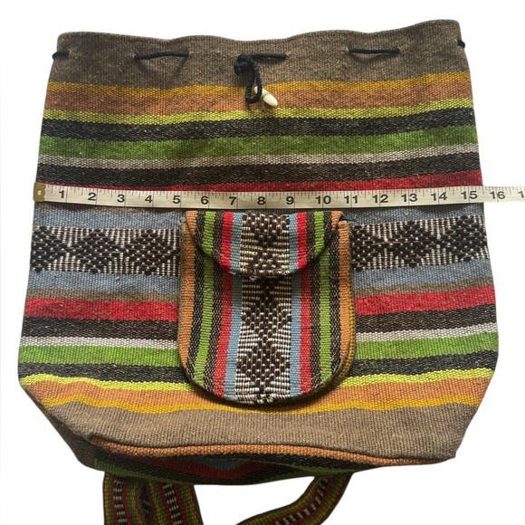 Unbranded Mexican Mochila Handwoven BOHO Hippie Multicolor Backpack W/ Wristlet - Picture 9 of 15